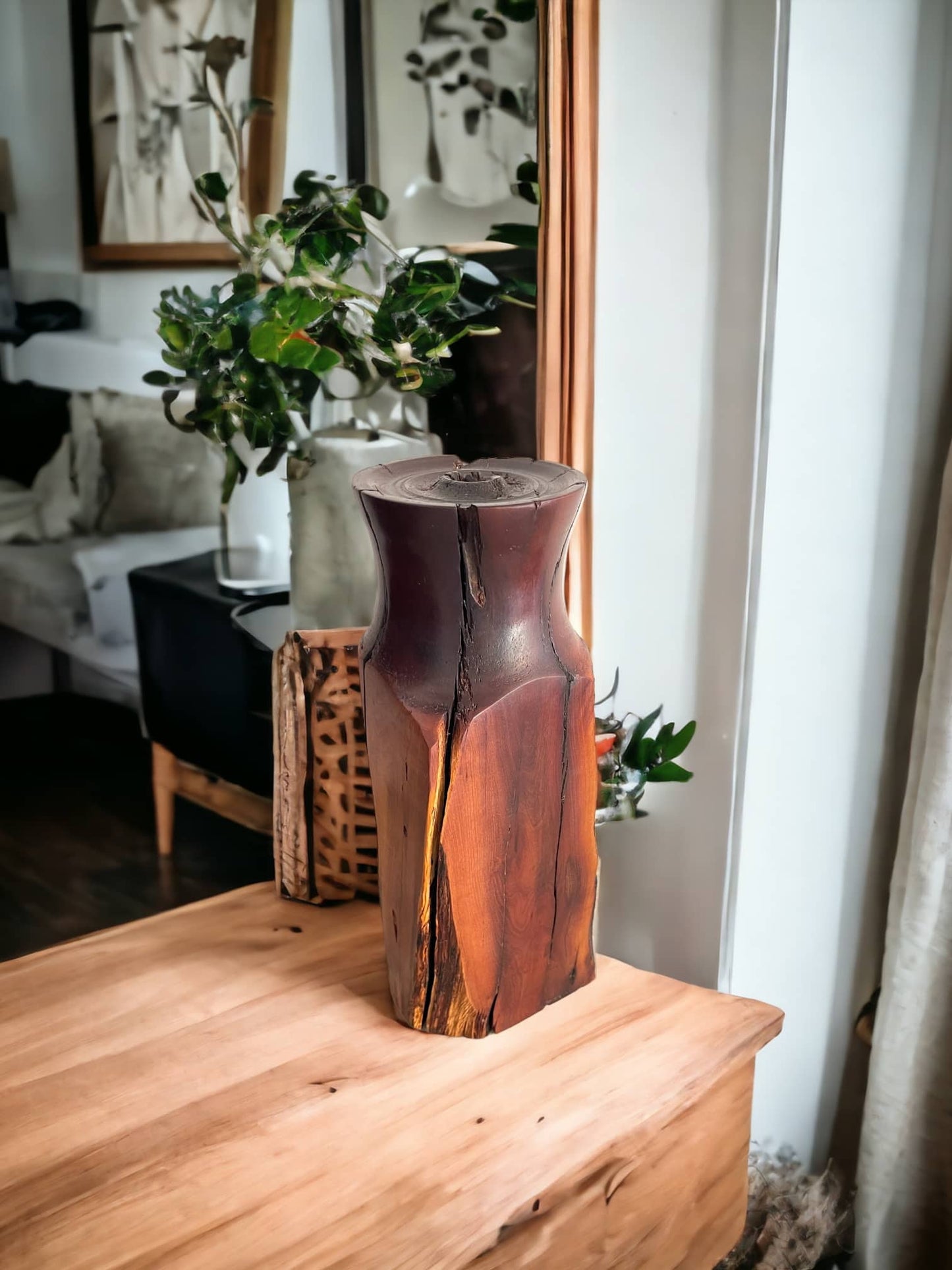 Square, Unique handmade Manzanita wood vase.