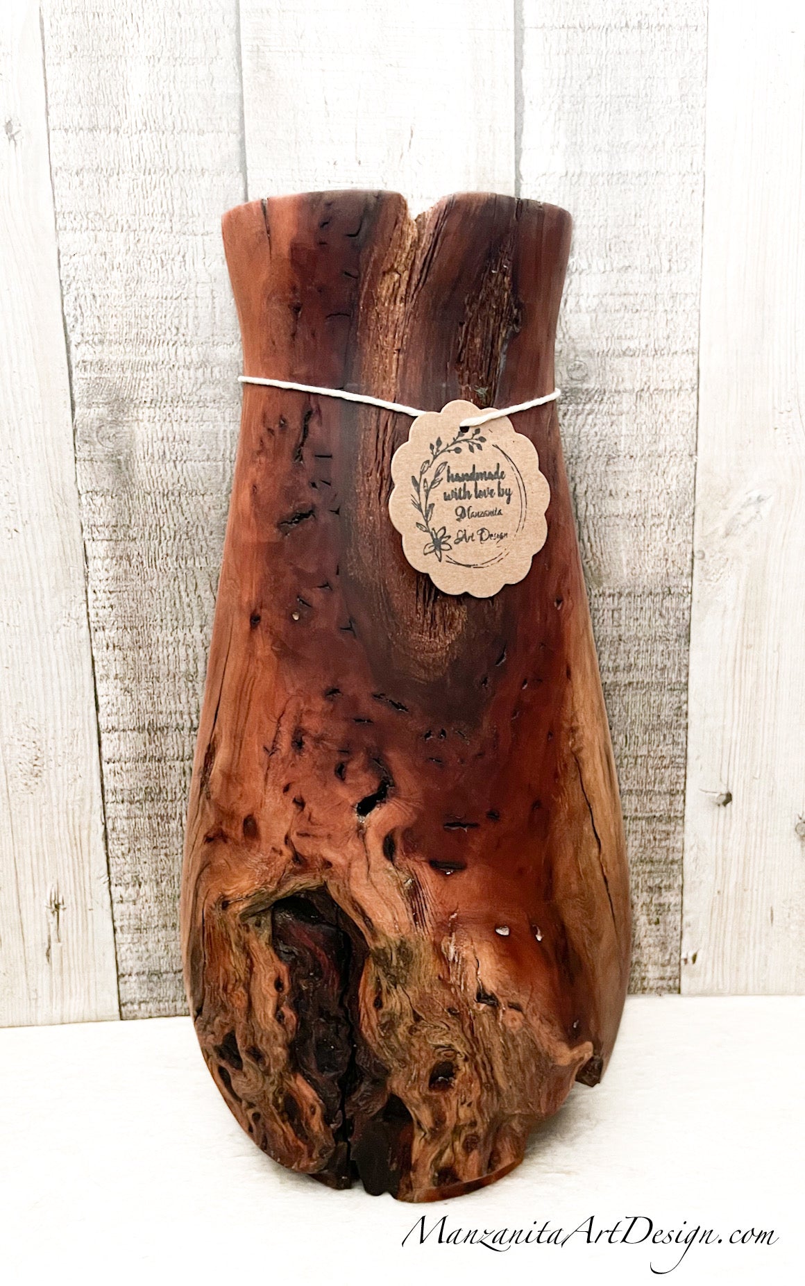 Decorative Manzanita wood vase. 14"H x 6"Dia