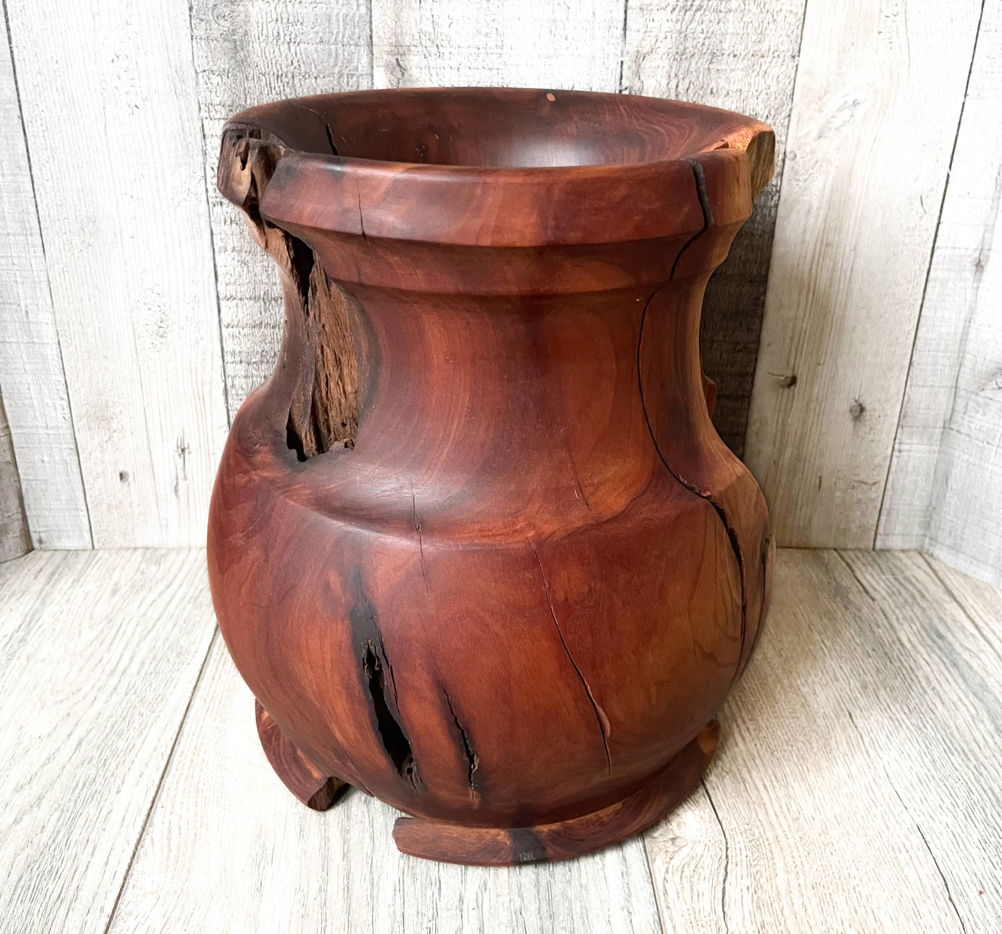 Unique Manzanita wood vases with natural edges. 9" diameter x 10" tall