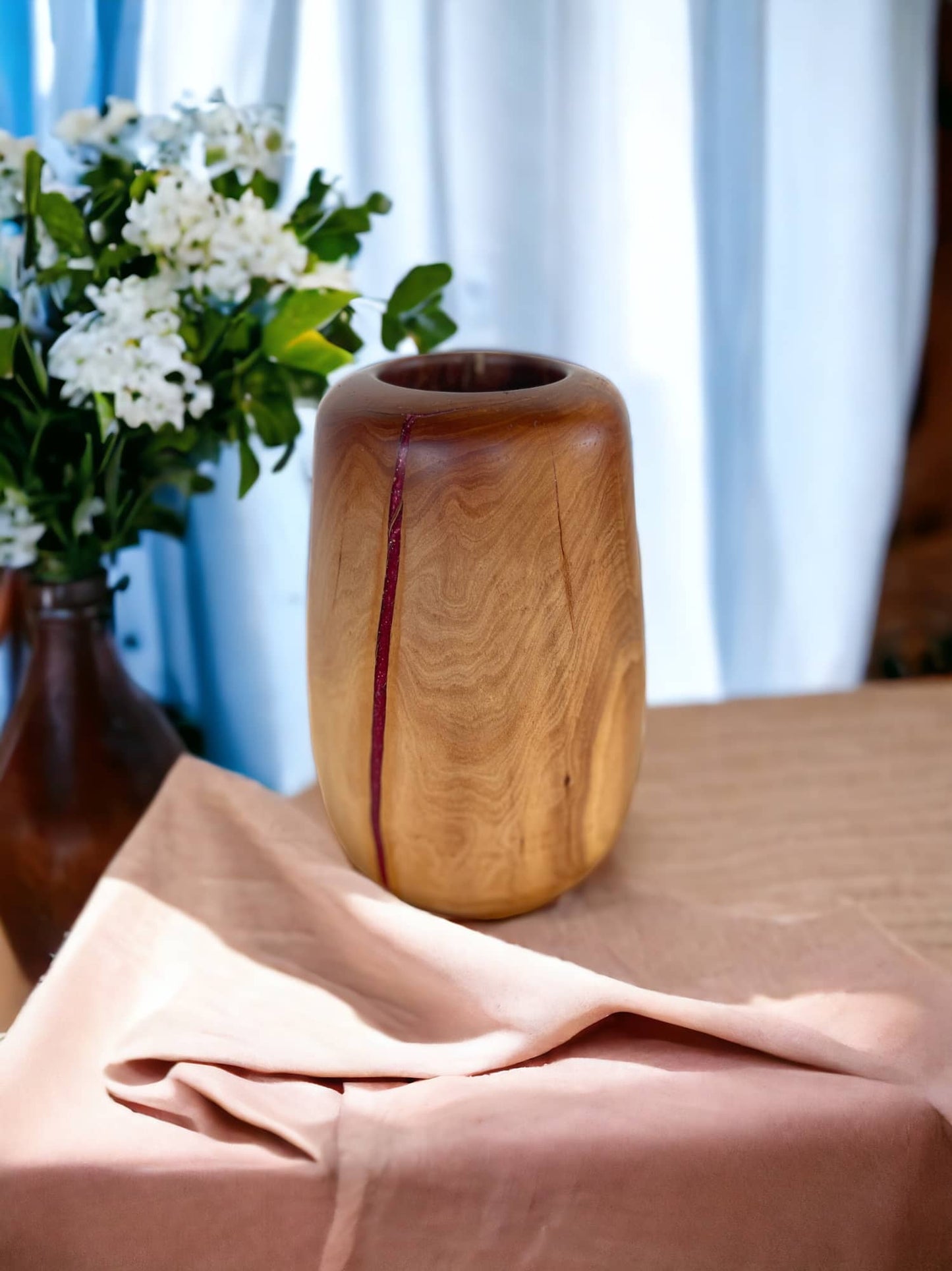 Natural beauty and charm. Manzanita Wood vase with resin. 8”H x 4.5”Dia