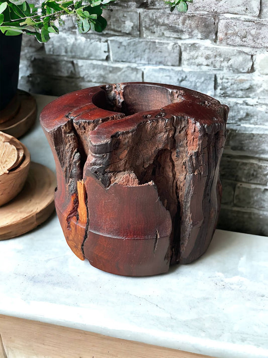 Rustic Manzanita Wood Candleholder or Vase with Natural Cracks. 5.5"H x 6" Dia